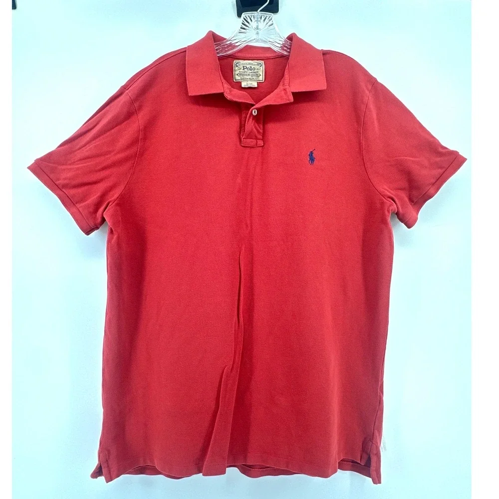 Polo Ralph Lauren Mens XL Custom Slim Fit Short Sleeve Polo Shirt Red Blue Pony