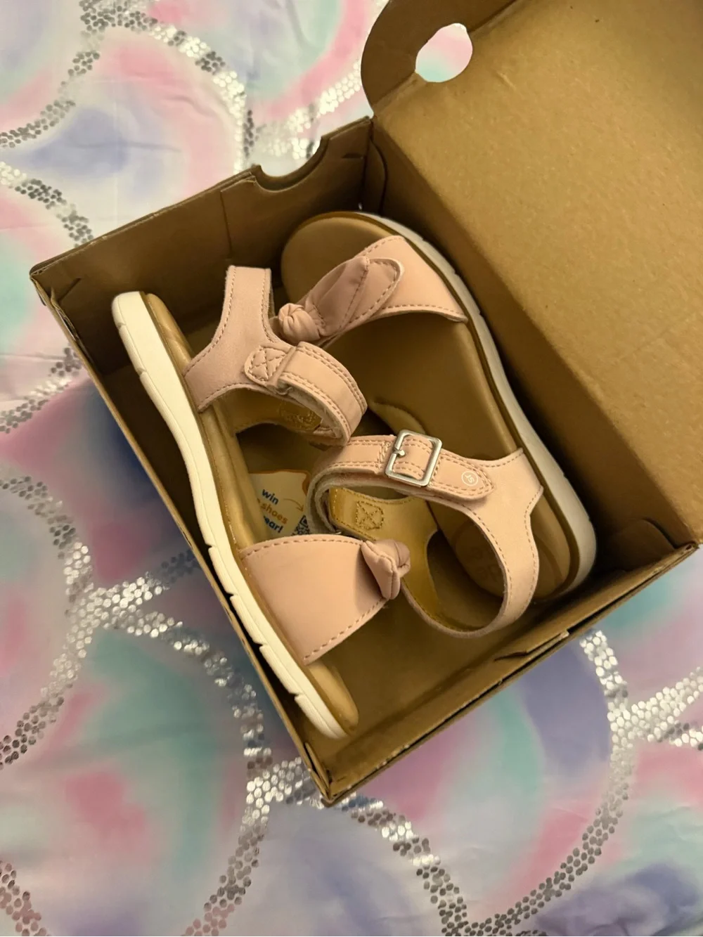 Stride Rite Girls' Light Pink Bow Adjustable Strap Sandals