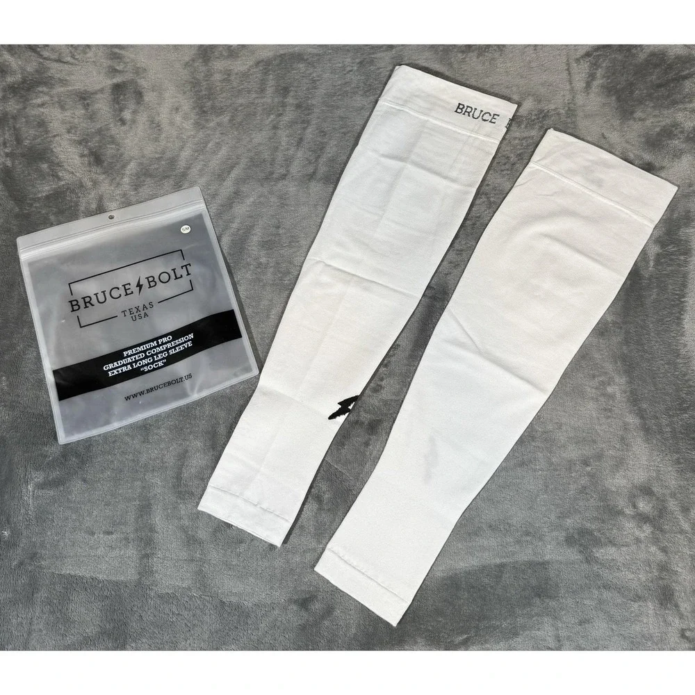 BRUCE BOLT Leg Sleeves S/M White Compression Extra Long Adult Baseball Sock