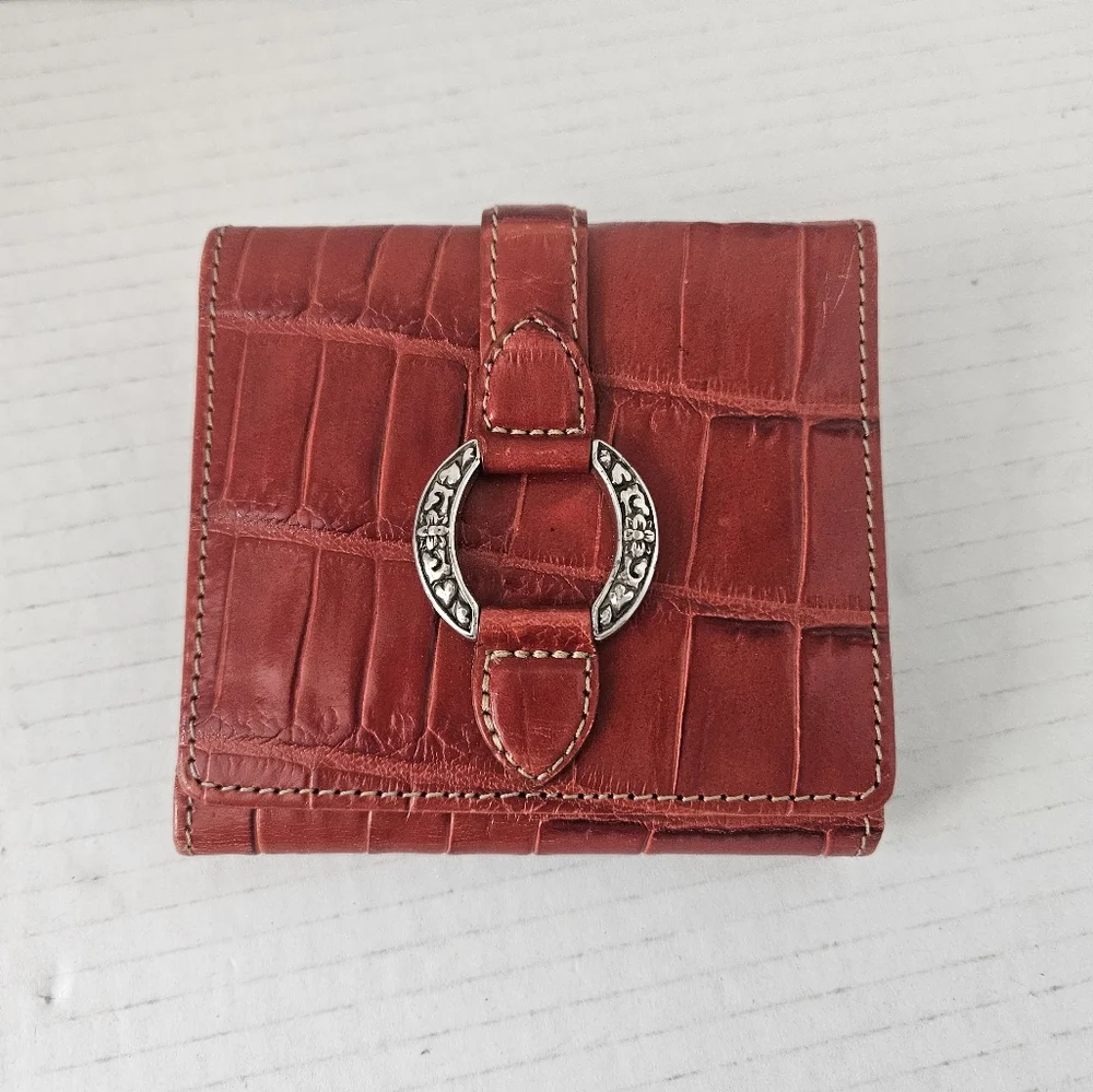 Brighton red‎ tri fold croc embossed wallet
