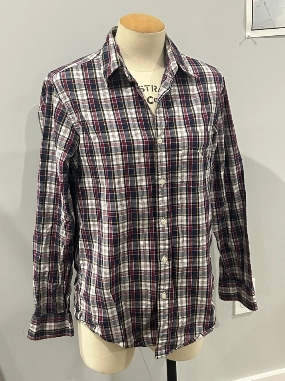 J. Crew Men's Plaid Button-Down‎ Shirt in White, Burgundy and Navy