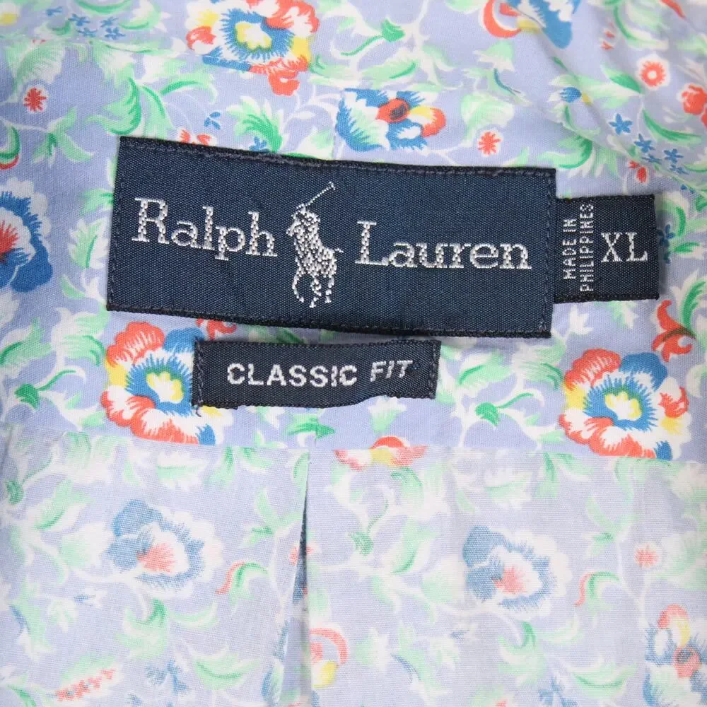 Polo Ralph Lauren Hawaiian Shirt Mens XL Blue Floral Button Up Vacation Preppy