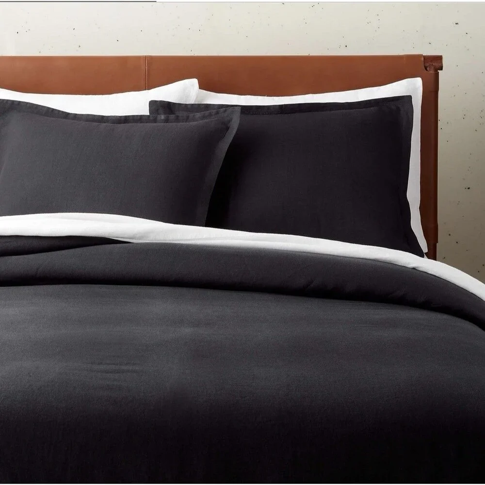 CB2 Linen Duvet Cover King Size 100% Linen European Flax Solid Black MSRP $319