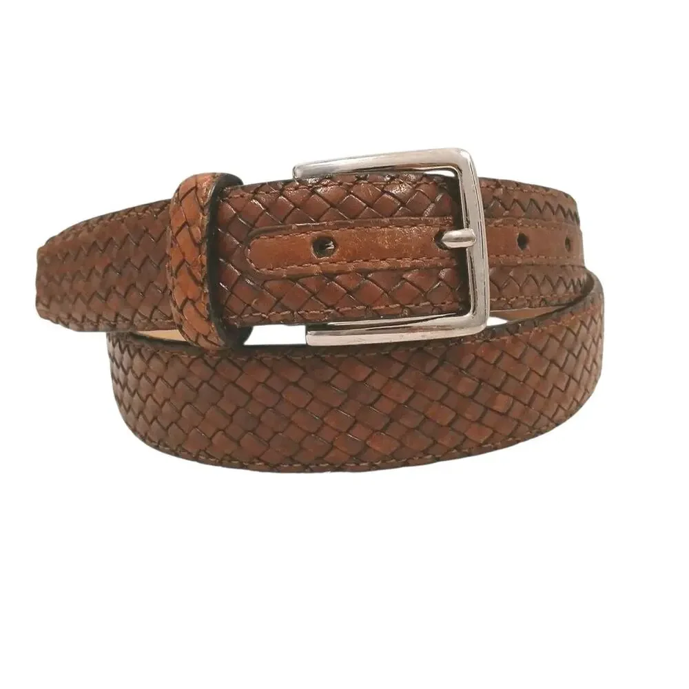 Cole Haan Men's Woven Leather Belt Brown 36 / 90‎ Intricate Luxury Weave Preppy