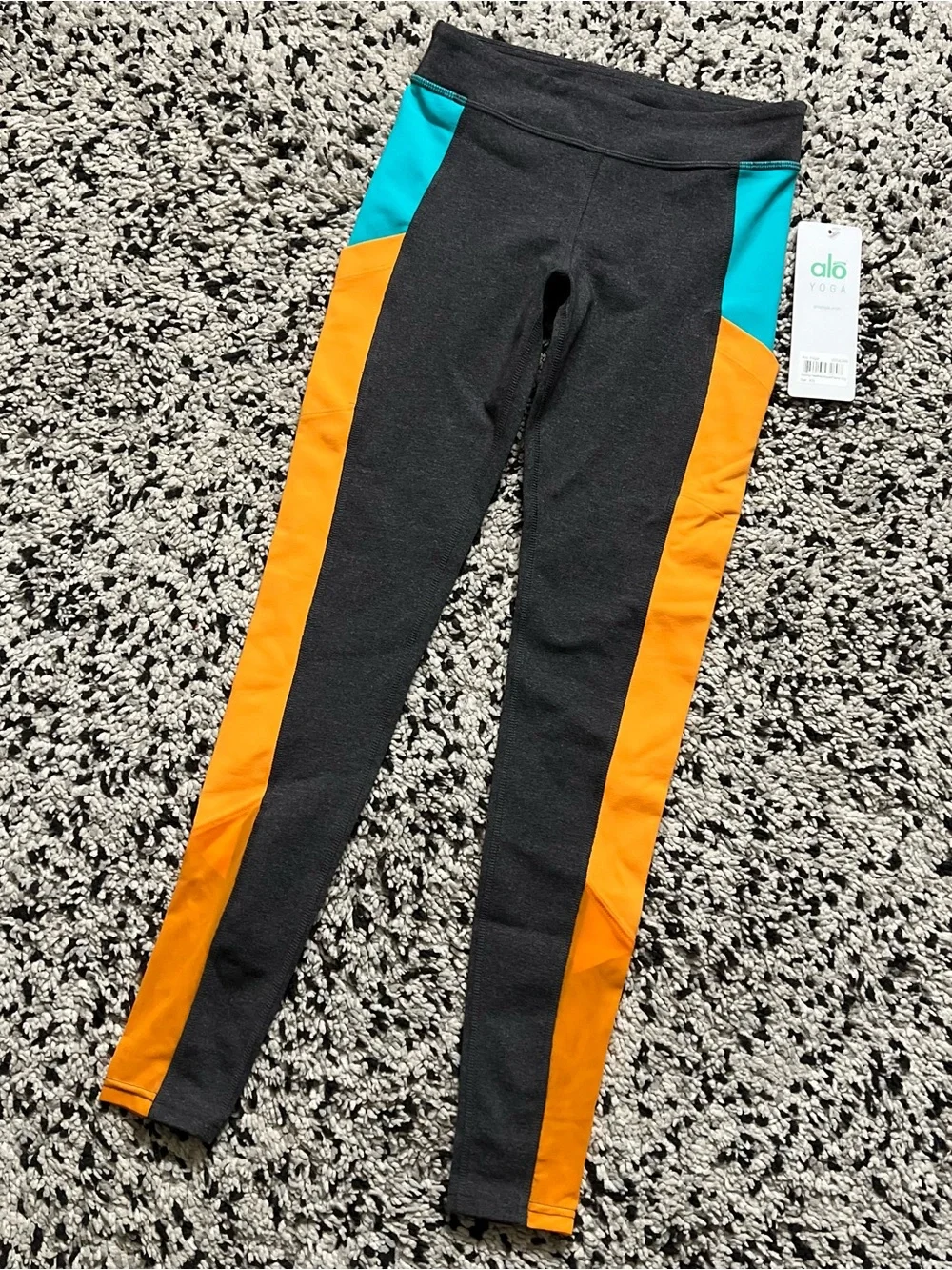 ALO Yoga Ascendant Leggings Scuba Inspired Stormy Grey Blue Orange Women’s XS