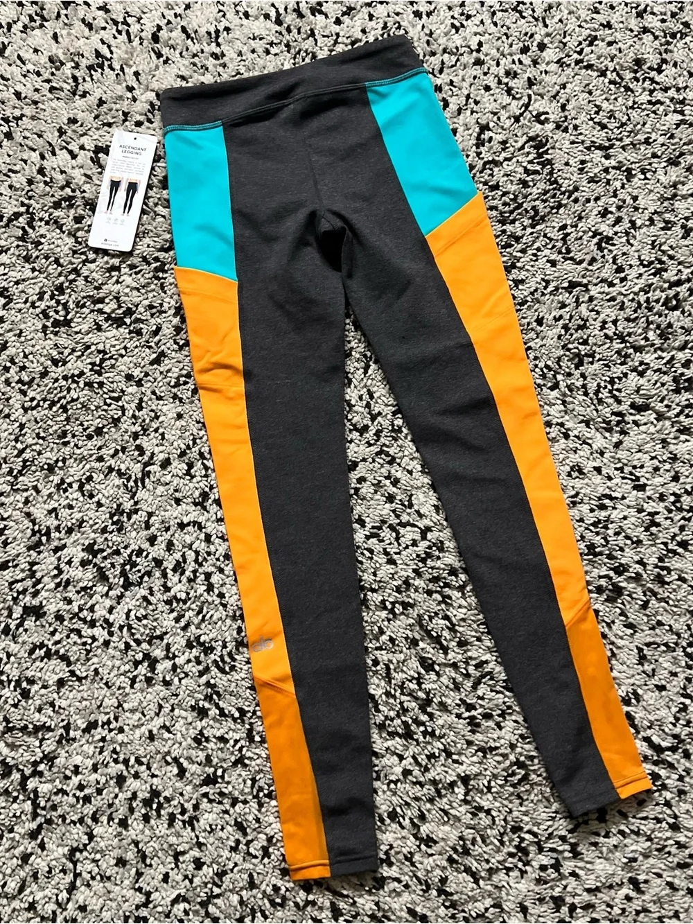 ALO Yoga Ascendant Leggings Scuba Inspired Stormy Grey Blue Orange Women’s XS