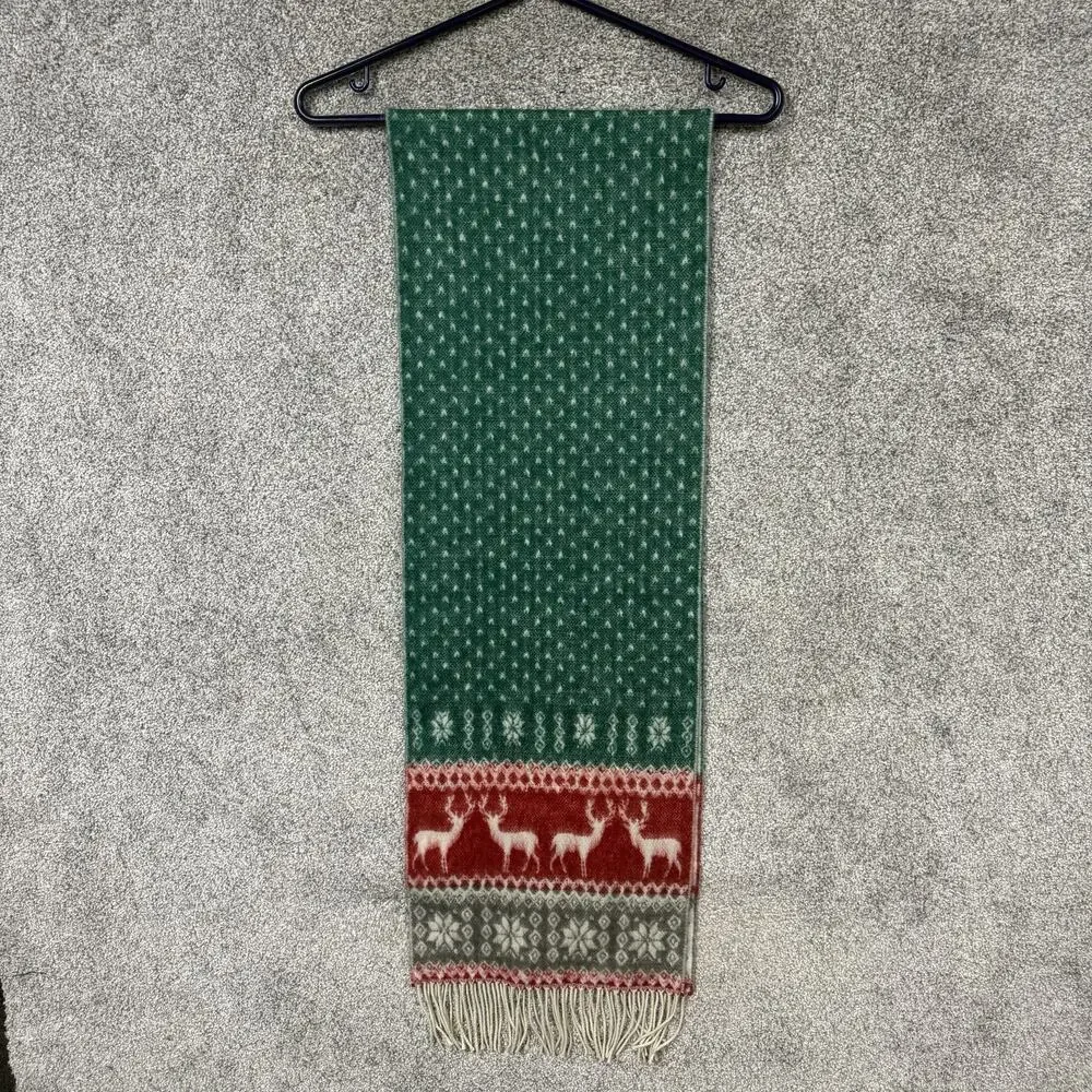 Fair Isle Reindeer Scarf Womens Cashmere Christmas Scotland Fringe 11.5x69
