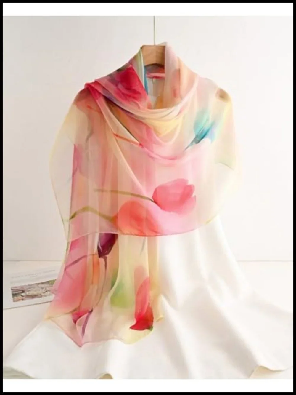100% Mulberry Silk Chiffon Scarf, 69x43 Large Shawl Wrap for Women