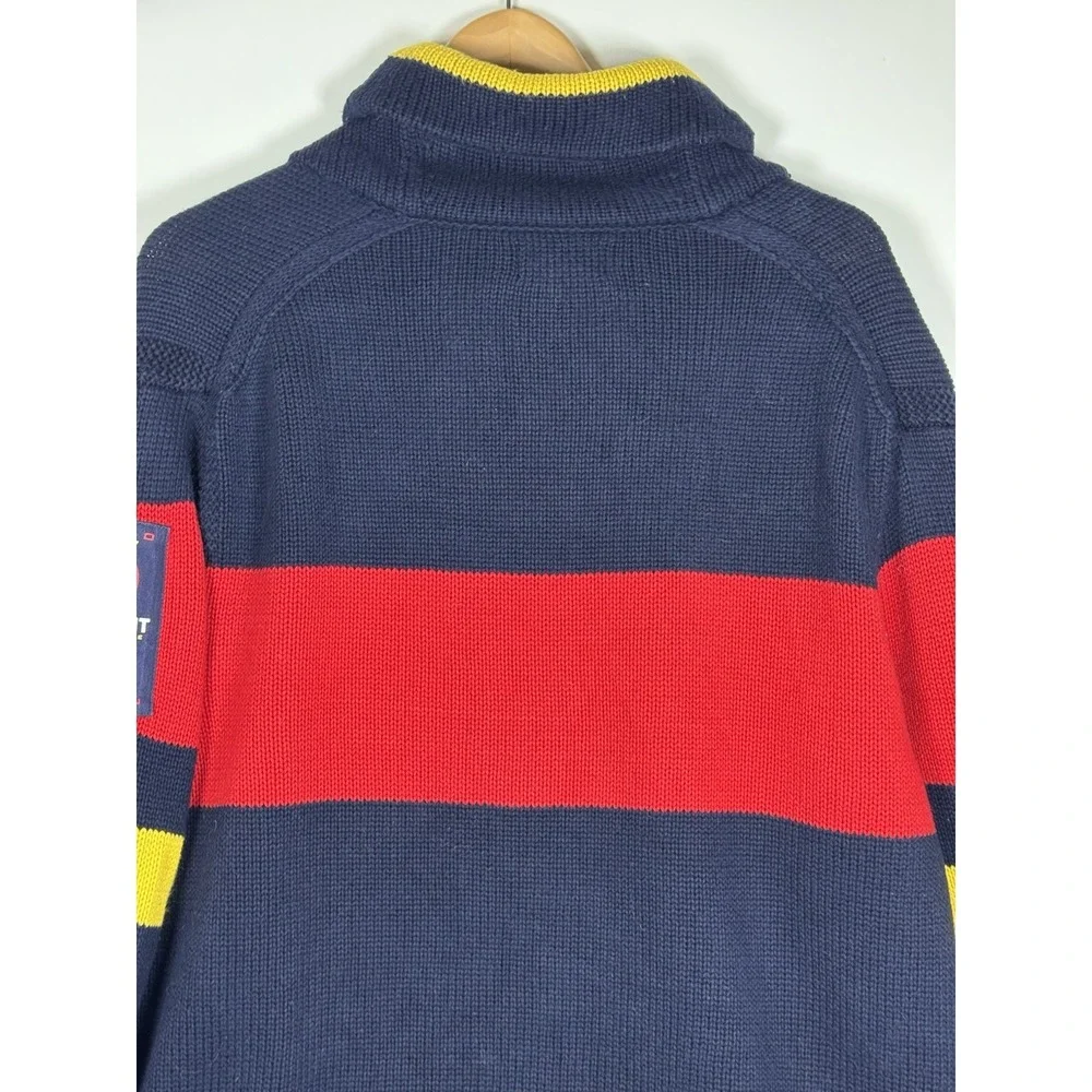 Polo Ralph Lauren 12.M Yacht Challenge Sweater Men XL Navy Red Stripe Shawl Neck
