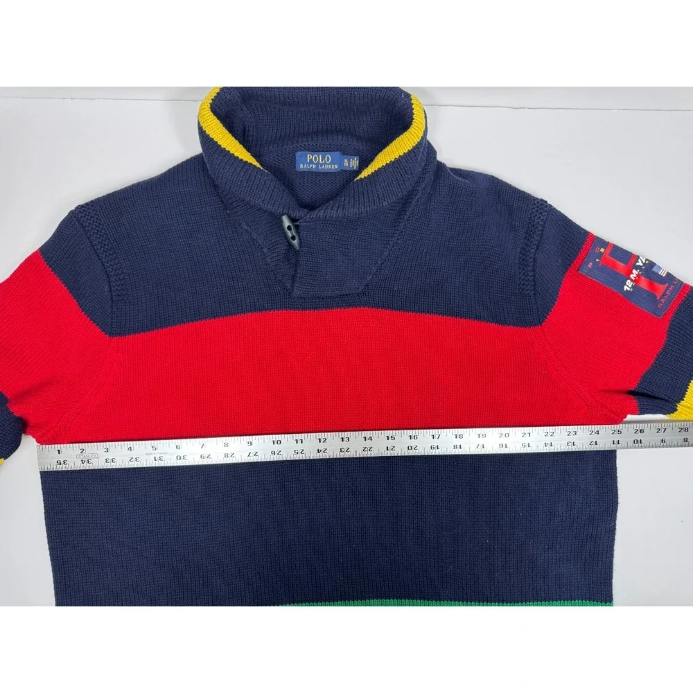Polo Ralph Lauren 12.M Yacht Challenge Sweater Men XL Navy Red Stripe Shawl Neck