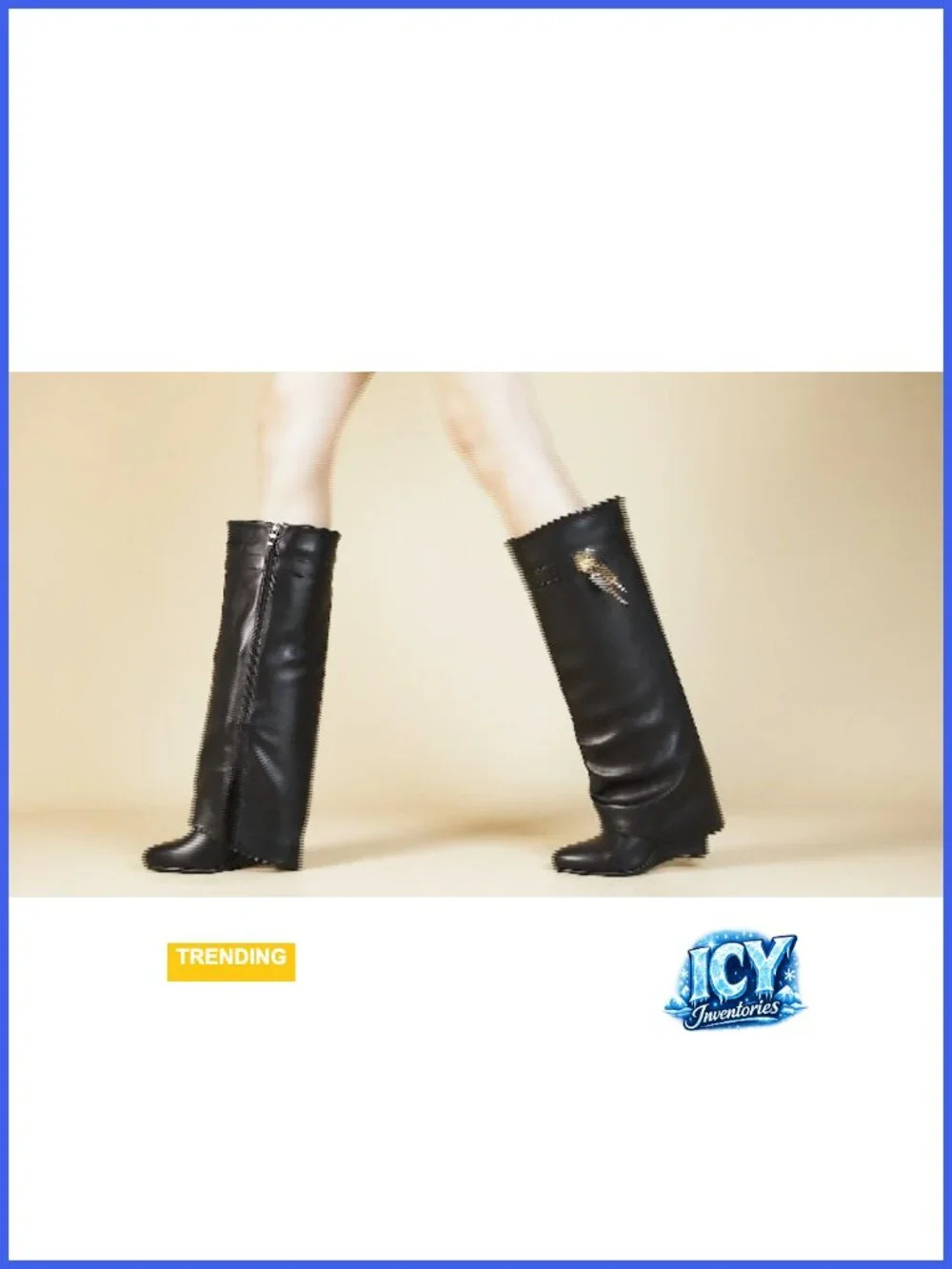Fold Over Knee High Boots Women Pointy Toe Pull-on Wedge Heel Side Zipper PU