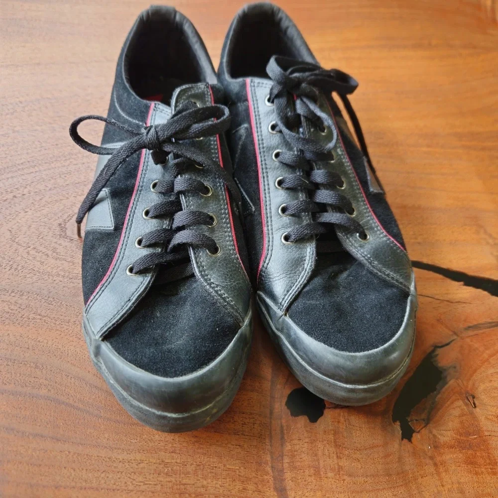 Macbeth Men's Eliot Black and Red Leather and Canvas Sneakers US 12 UK 11‎ EU 46