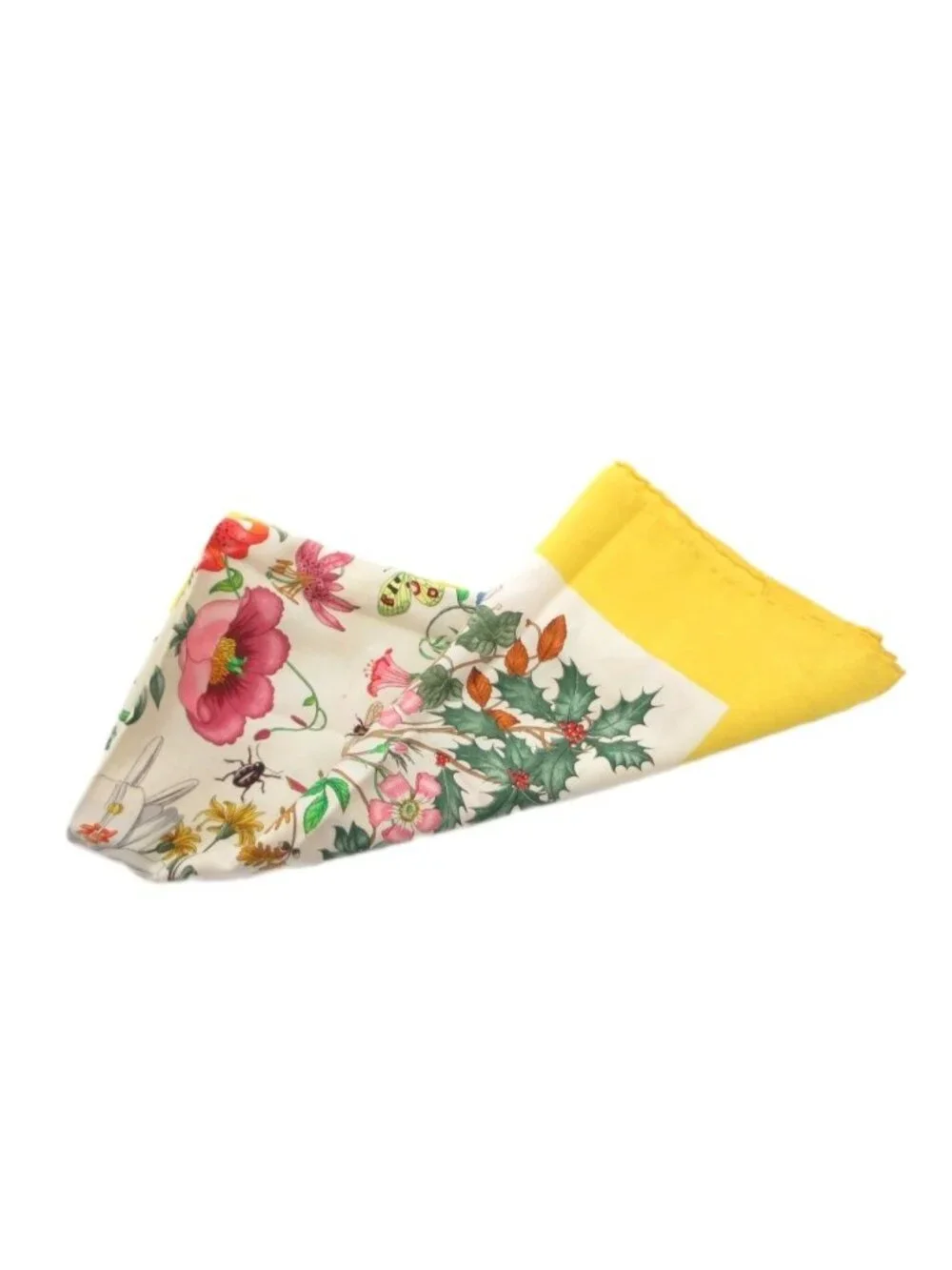 Gucci Scarf Botanical Pattern Silk Yellow