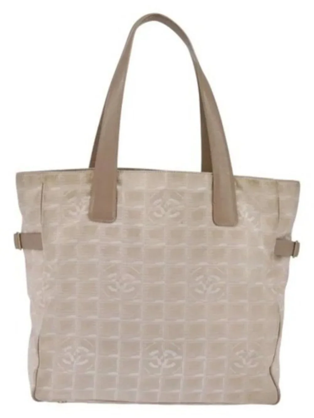 CHANEL New Travel line Tote Bag Beige Gold CC Auth 143978