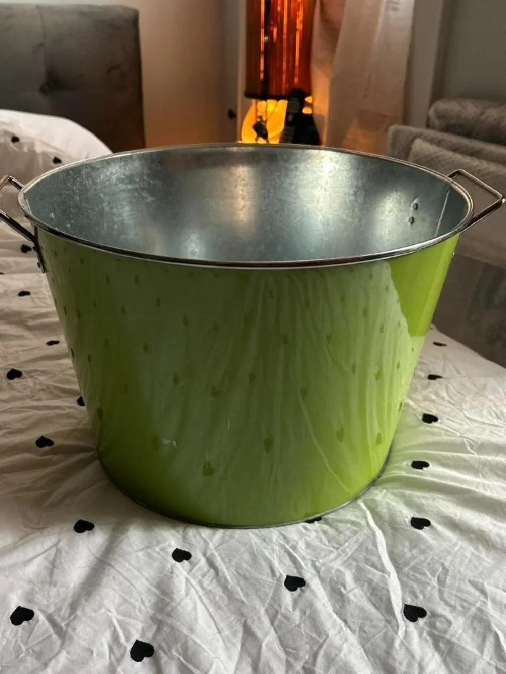Medium Sized Green Metal Galvanized Tub/ Bin with Handles