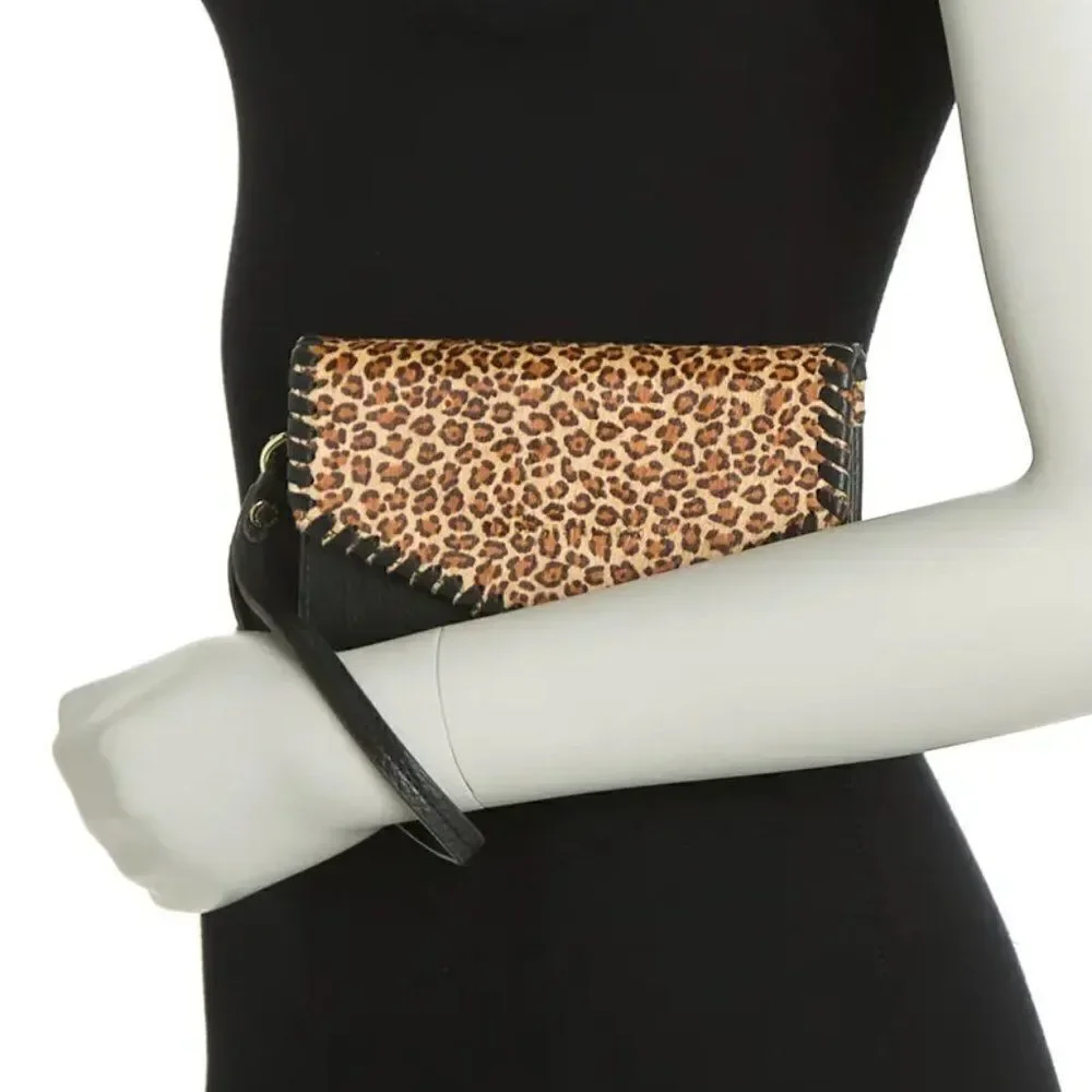 Aimee Kestenberg 'Spello' Leather Whipstitch Wristlet Wallet in Black/Leopard