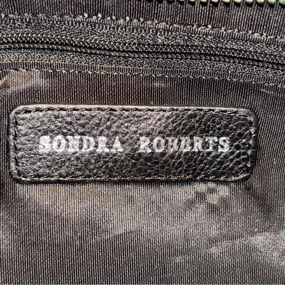 Sondra Roberts Black Genuine Leather Large Clutch with Wristlet Strap