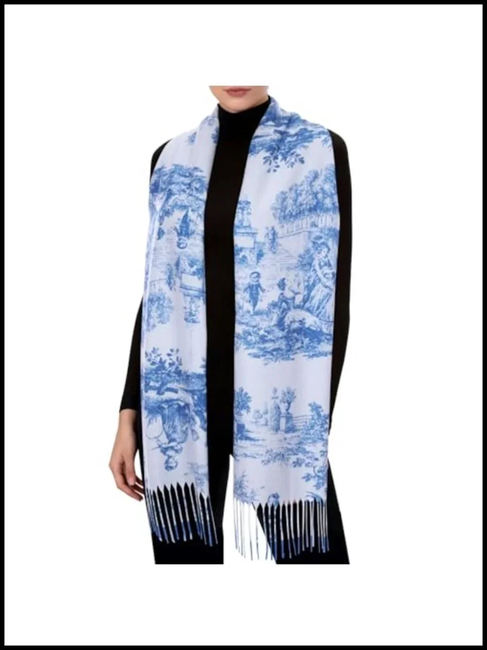 Vintage Toile De Jouy Wrap Shawl Scarf Lightweight Soft Pashmina