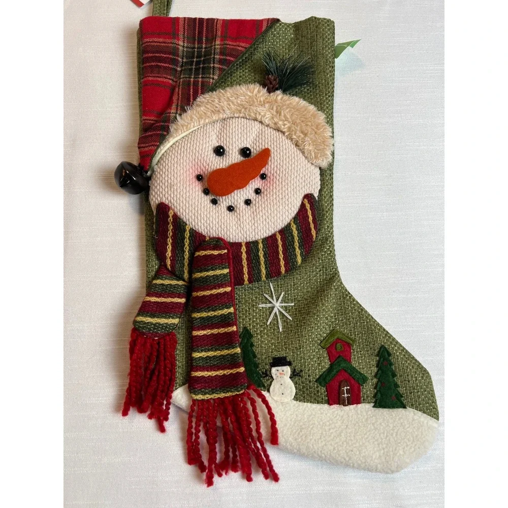 Discontinued Joann Fabrics Seasons by Nicole Snowman Christmas Stocking  Plaid