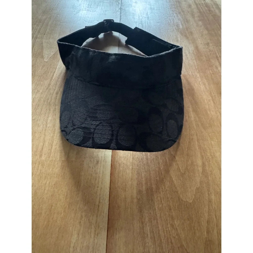 Coach Signature Monogram‎ Black Jacquard Sun Visor Adjustable Leather Strap M/L