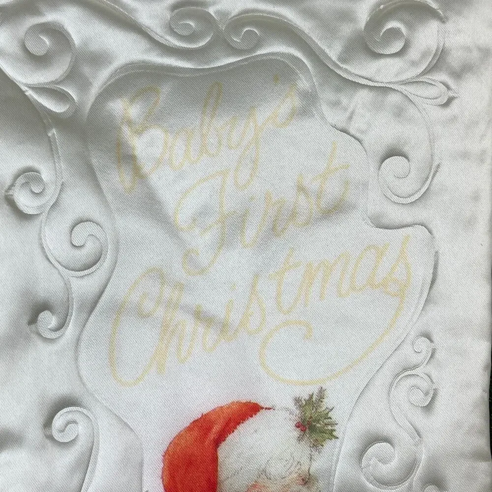Vintage 1980s Giordano Art Christmas Stocking Satin Lace Babys First Christmas