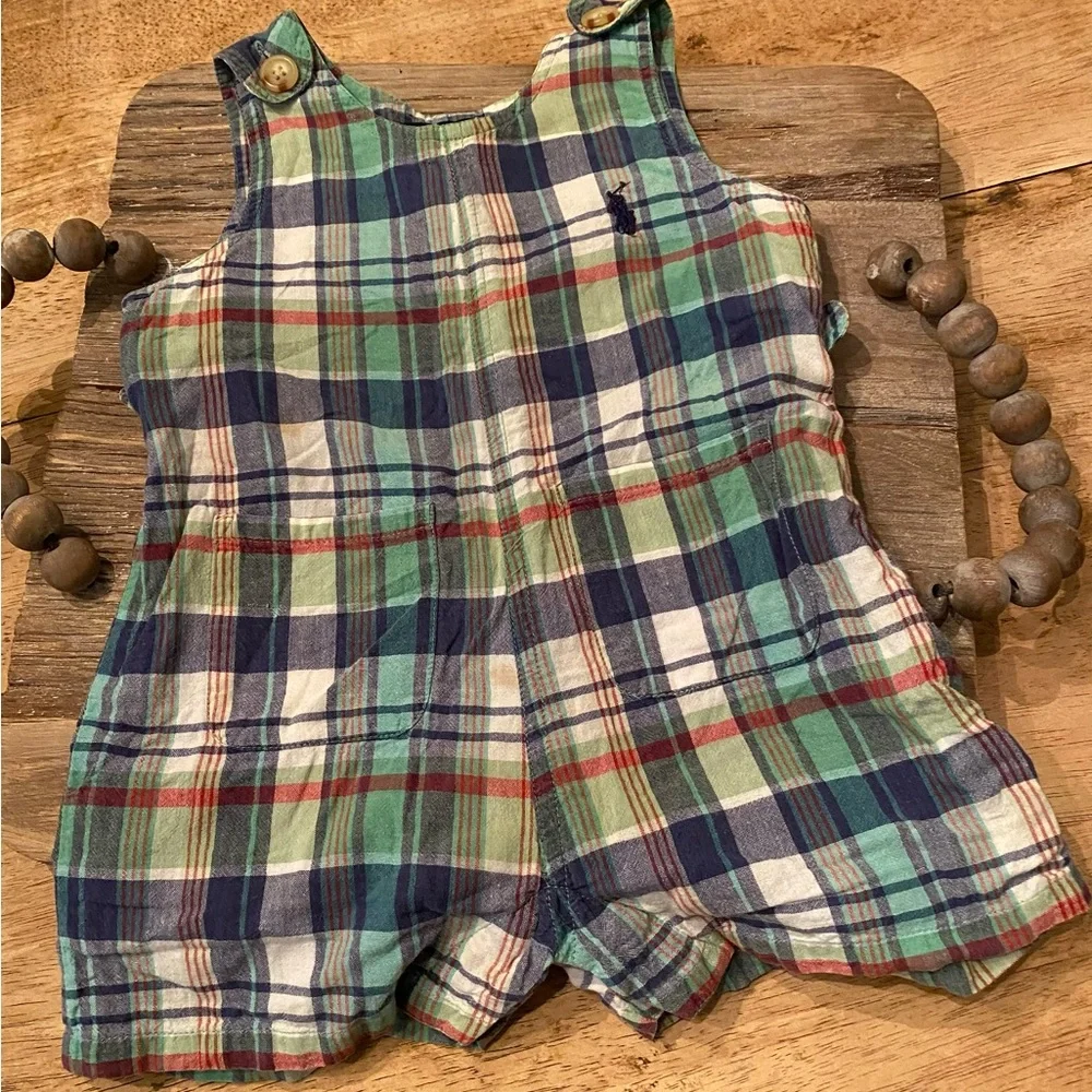 Vintage Polo‎ by Ralph Lauren Infant 3-6 Months 100% Cotton Plaid Overall Romper