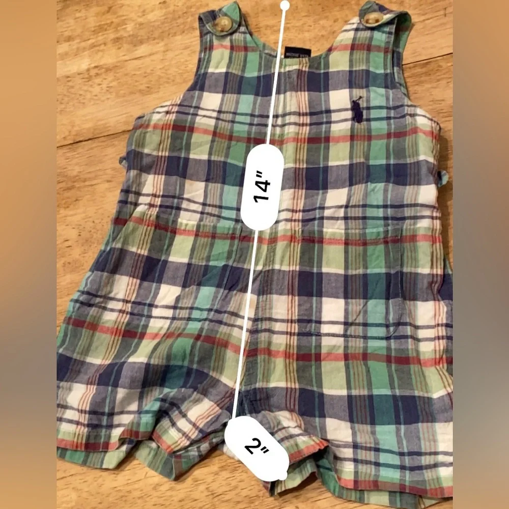 Vintage Polo‎ by Ralph Lauren Infant 3-6 Months 100% Cotton Plaid Overall Romper