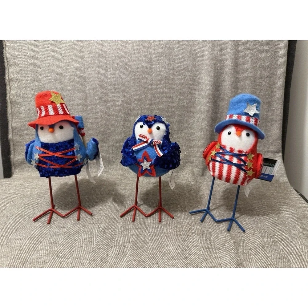 SmartLiving Patriotic Bird Decor Figurines Set of 3 Americana Stars Stripes