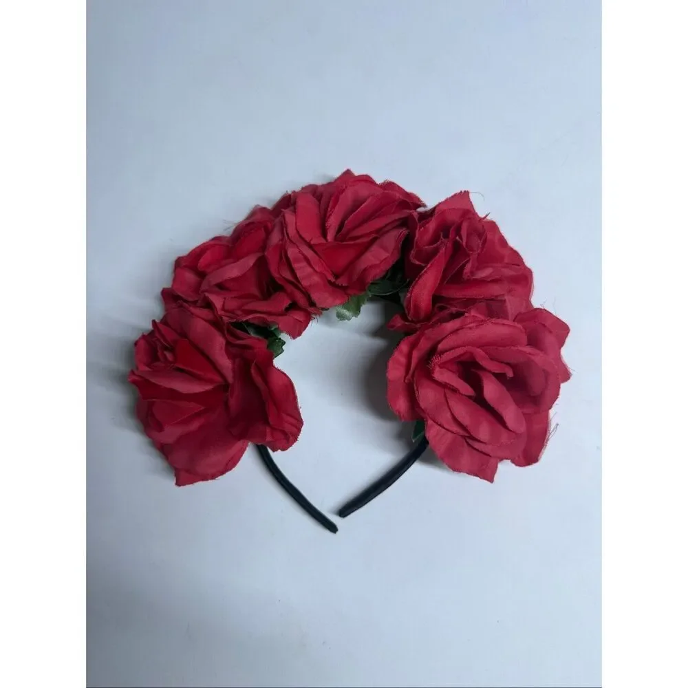 Red Rose Floral Headband Romantic Statement Hair Festival Party OS Adult