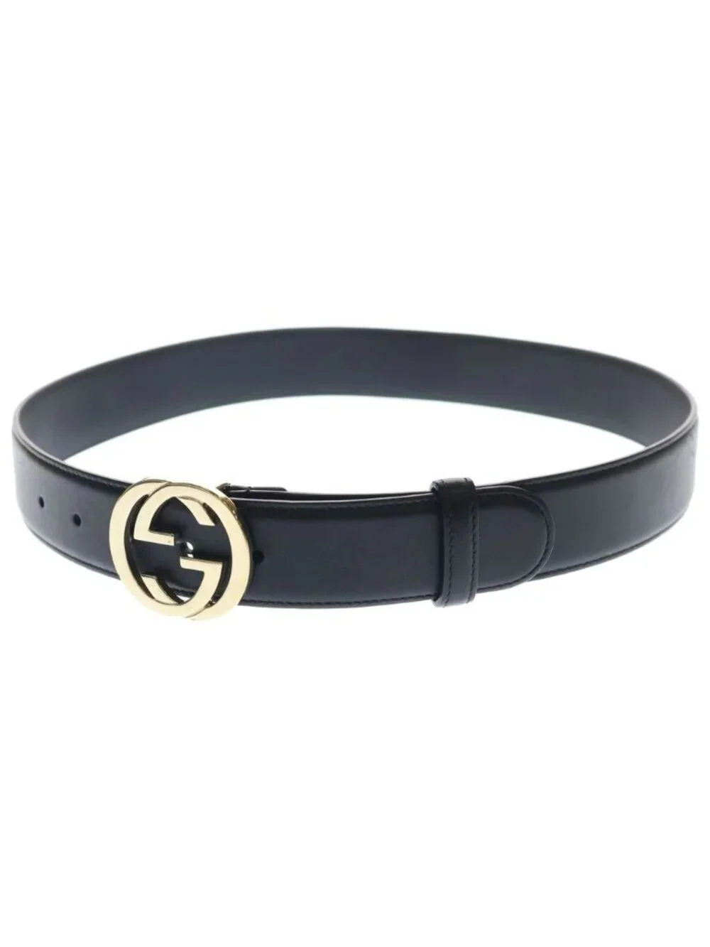 Gucci Interlocking Buckle Leather Belt Black