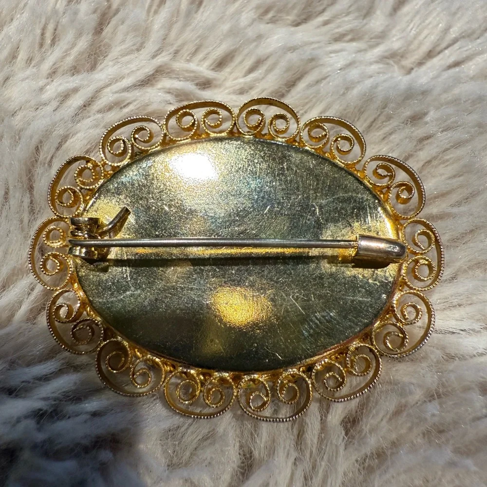 Vintage Gold Micromosaic‎ Micro Mosaic Flower Design Brooch Pin