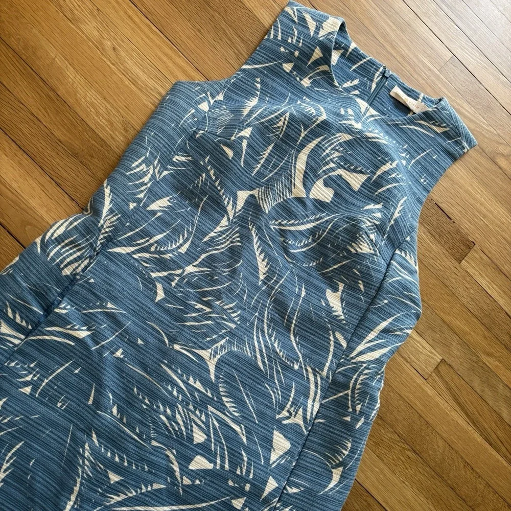 Tory Burch Tabora Shift Dress Blue White Tropical Palm Print 8 Linen Cotton Chic