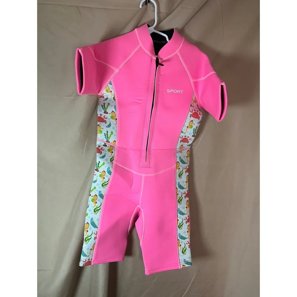 Sport Wetsuit Girls Medium Pink Excellent Short Sleeve Neoprene Sea Creatures