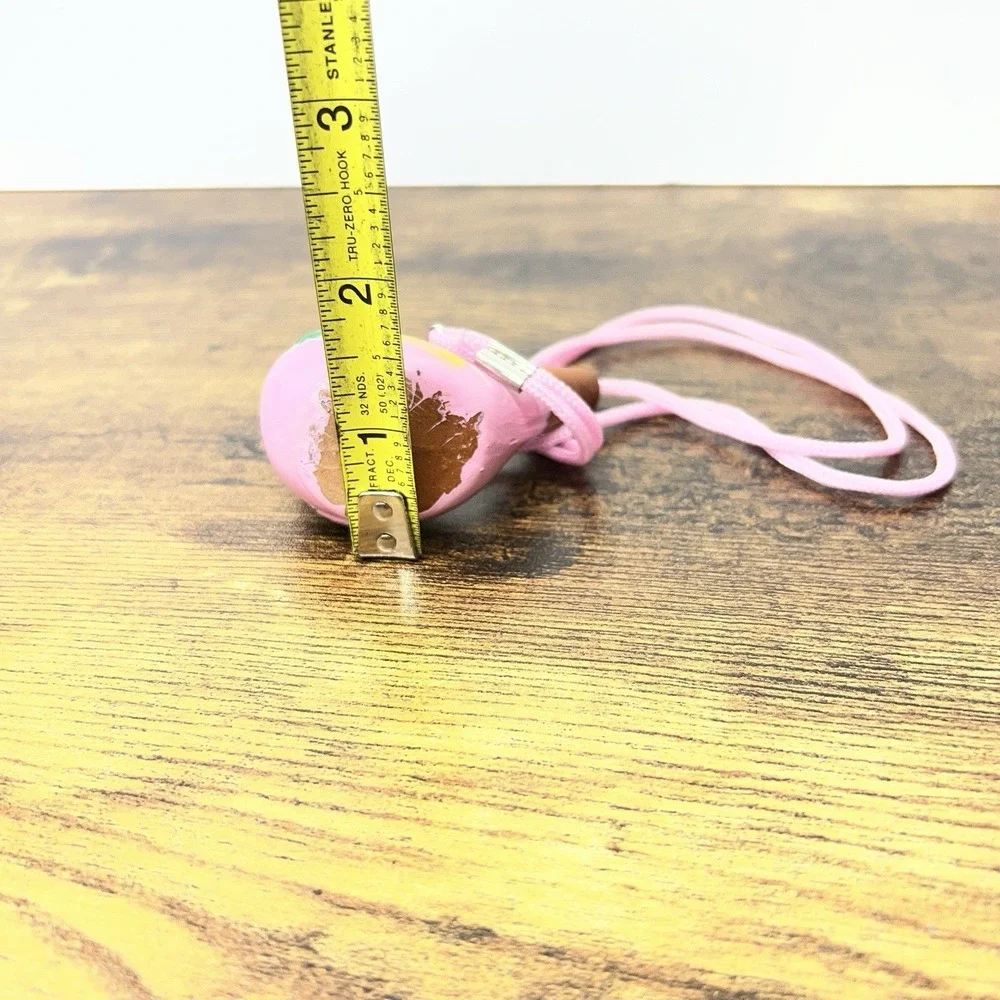 Ceramic Bird Whistle Pink Folk Art Ocarina‎ Necklace Green Yelllow
