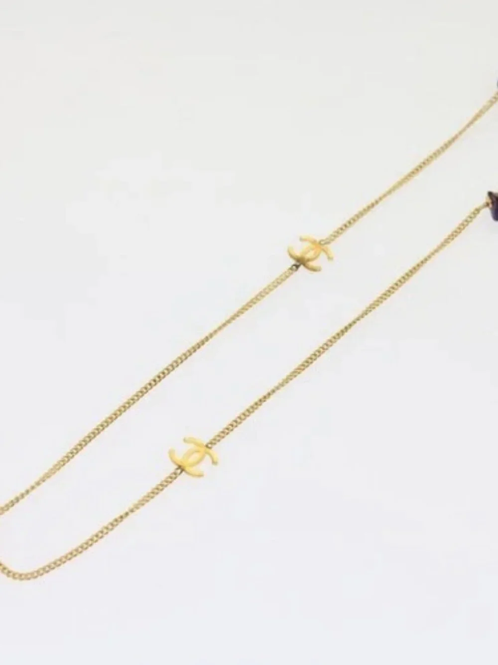 CHANEL COCO Mark Stone Necklace Gold CC Auth am5561V