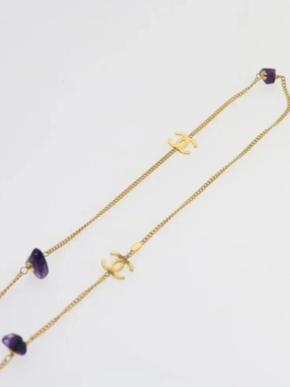 CHANEL COCO Mark Stone Necklace Gold CC Auth am5561V