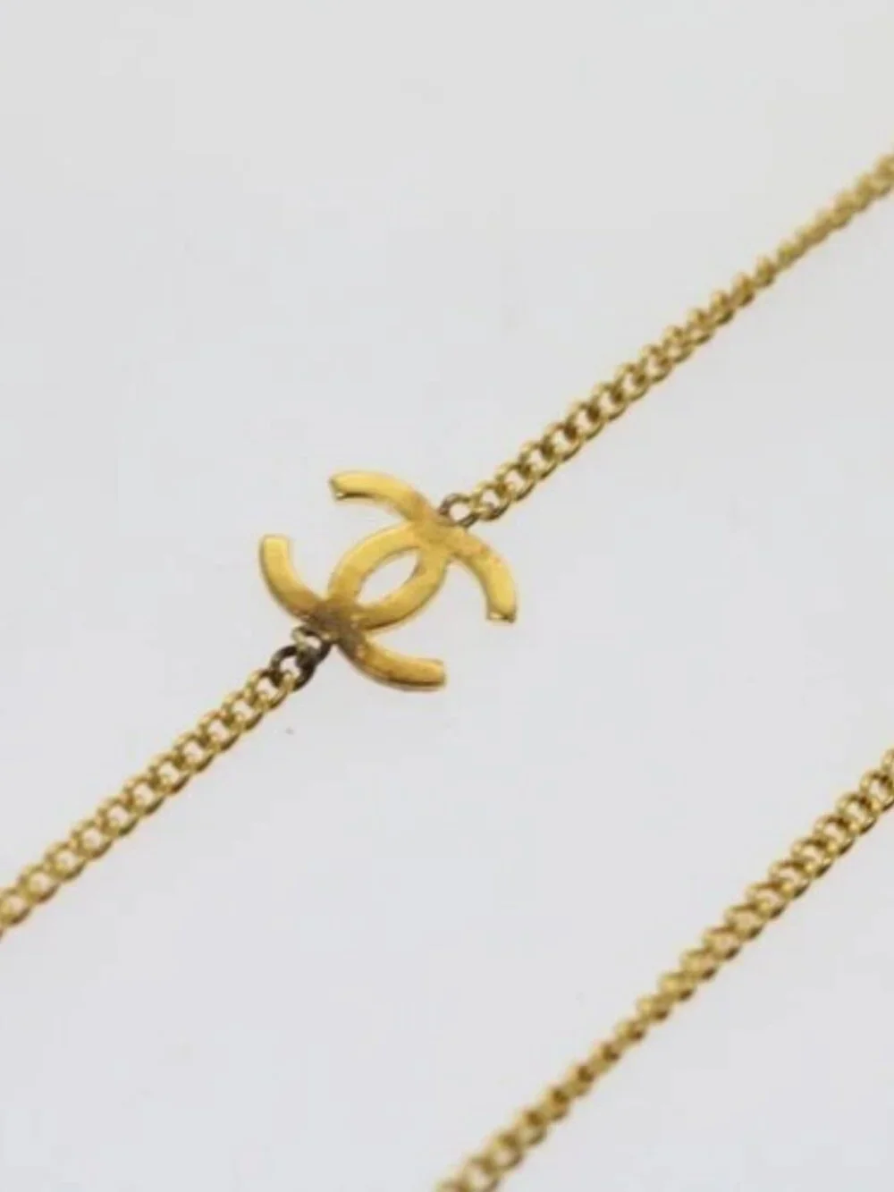 CHANEL COCO Mark Stone Necklace Gold CC Auth am5561V