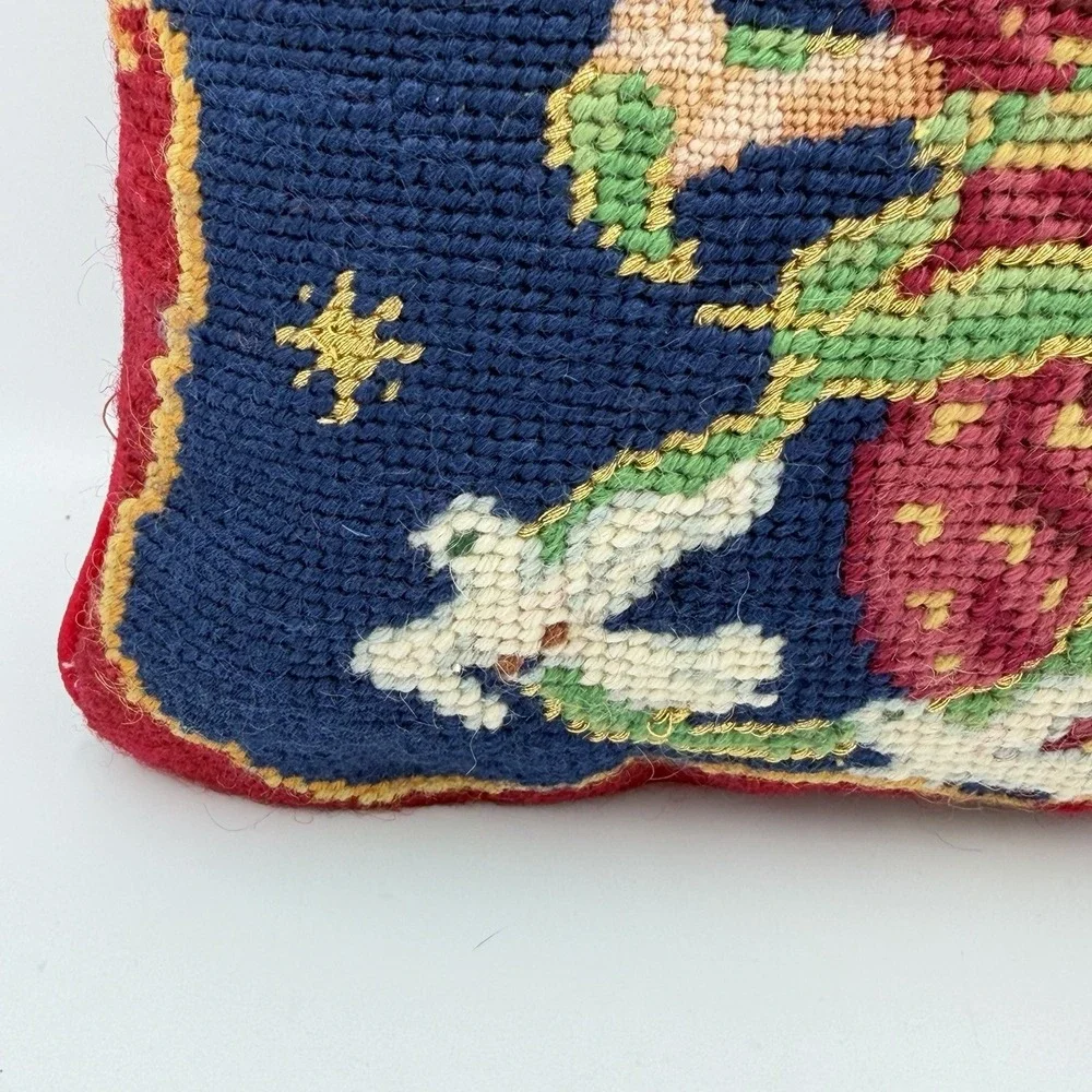 VTG Needlepoint Angel Pillow 9x9 Christmas Tapestry Decor Folk Art‎ Cottagecore