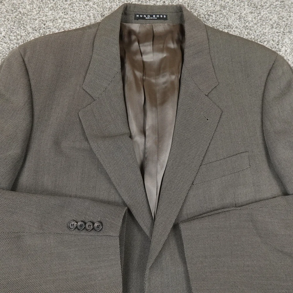 VTG Hugo Boss‎ Jacket Mens 44 Gray Wool Suit Button Blazer Sport Over Coat USA