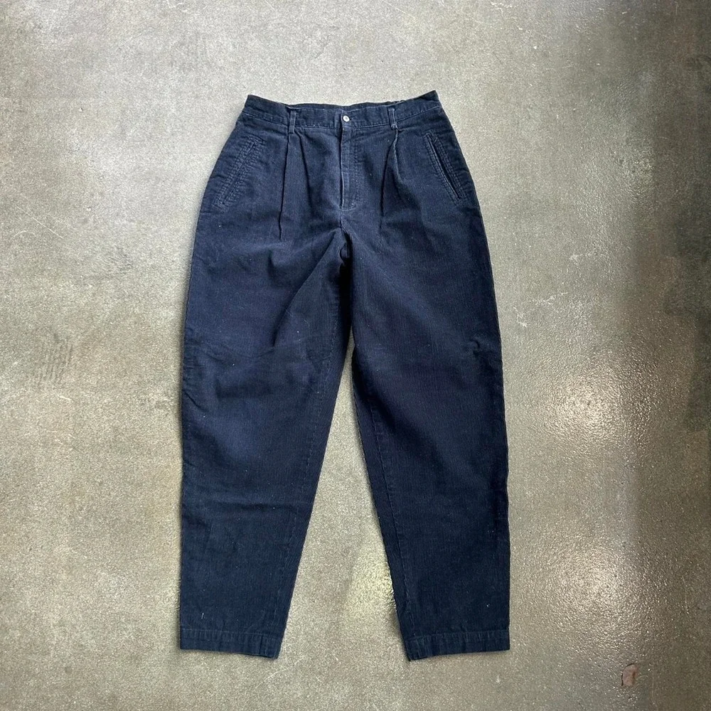 Vintage Y2k Navy‎ Blue Corduroy Straight Leg Men's 32 x 29 Trousers Pants