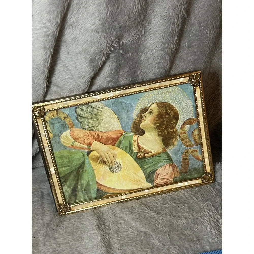 1995 Angel Lute Art Print‎ Melozzo Style Gold Pearl Frame 8.5x6 TMG Harvey