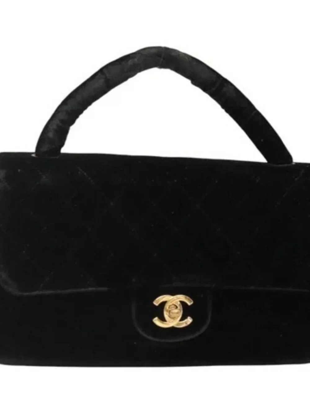 CHANEL Matelasse Hand Bag Velor Black Gold CC Auth MX239