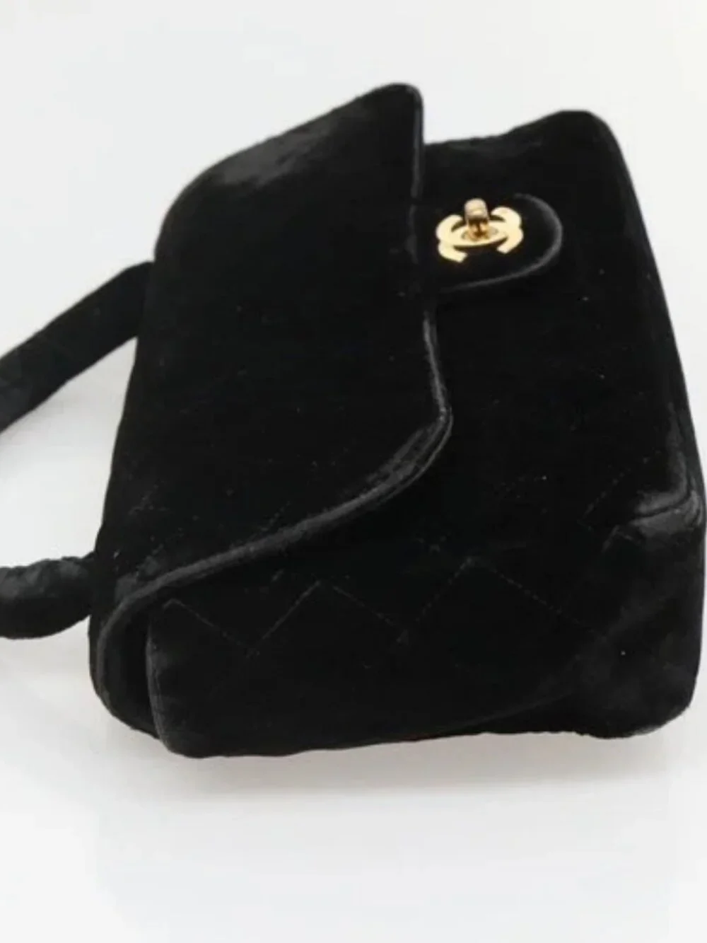 CHANEL Matelasse Hand Bag Velor Black Gold CC Auth MX239
