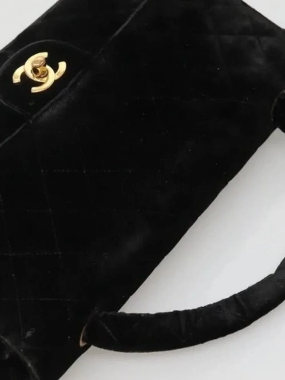 CHANEL Matelasse Hand Bag Velor Black Gold CC Auth MX239