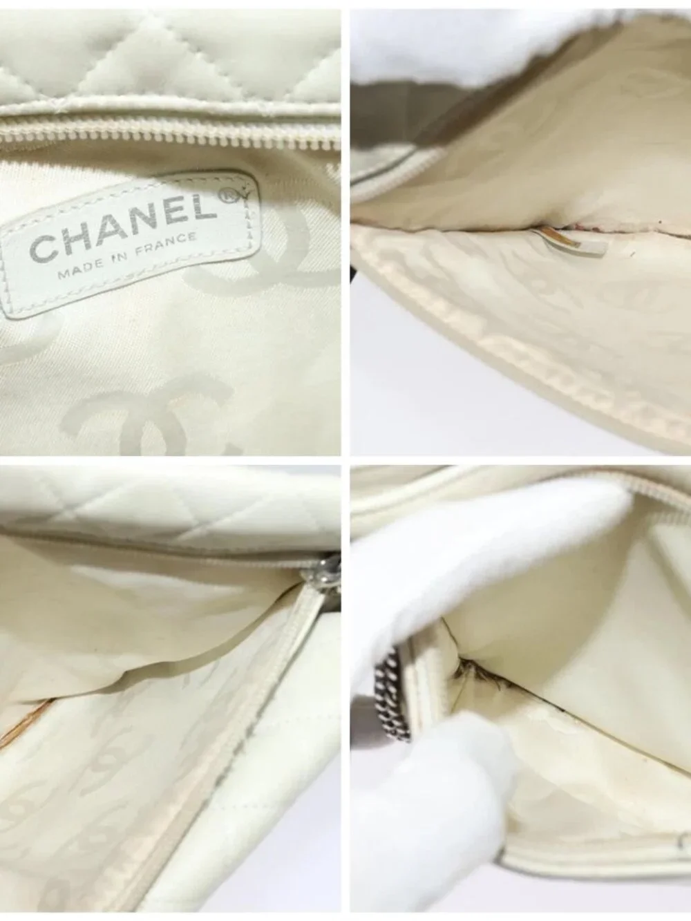 CHANEL Shoulder Bag Lamb Skin White CC Auth BD1411