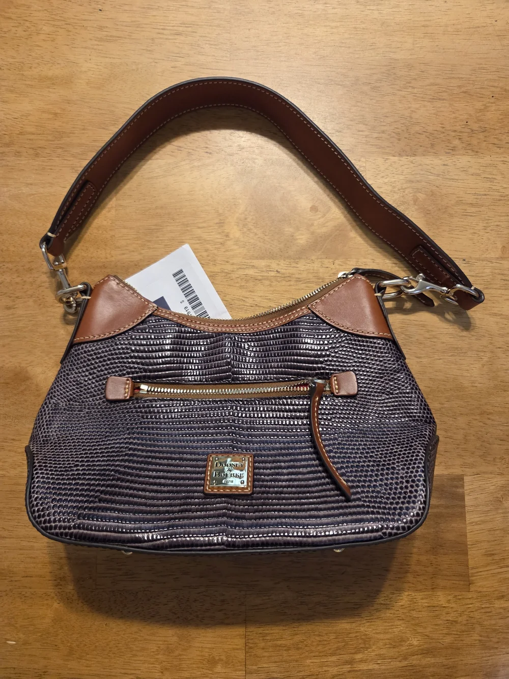 Dooney & Bourke Textured Shoulder Bag with Tan Trim