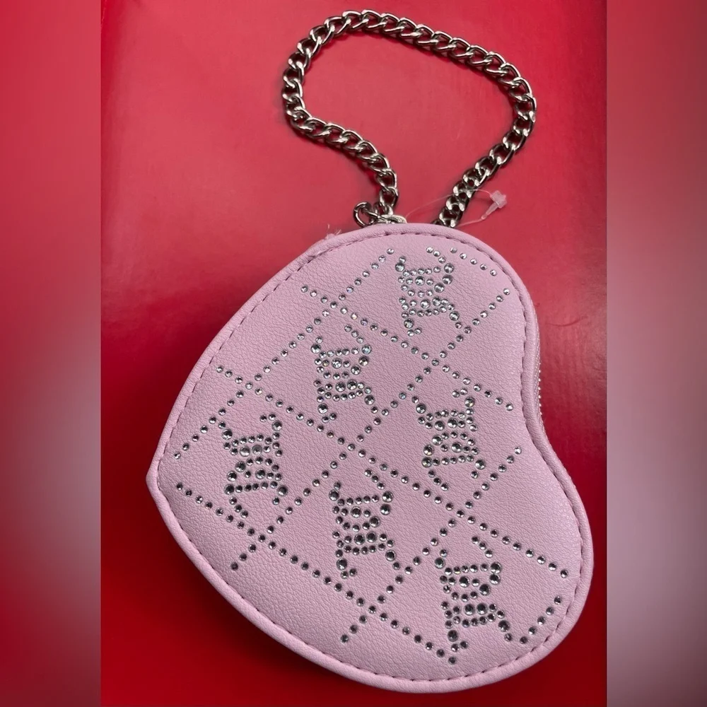 Juicy Couture Pink Heart Wristlet with Silver Chain, Juicy Couture Wallet.