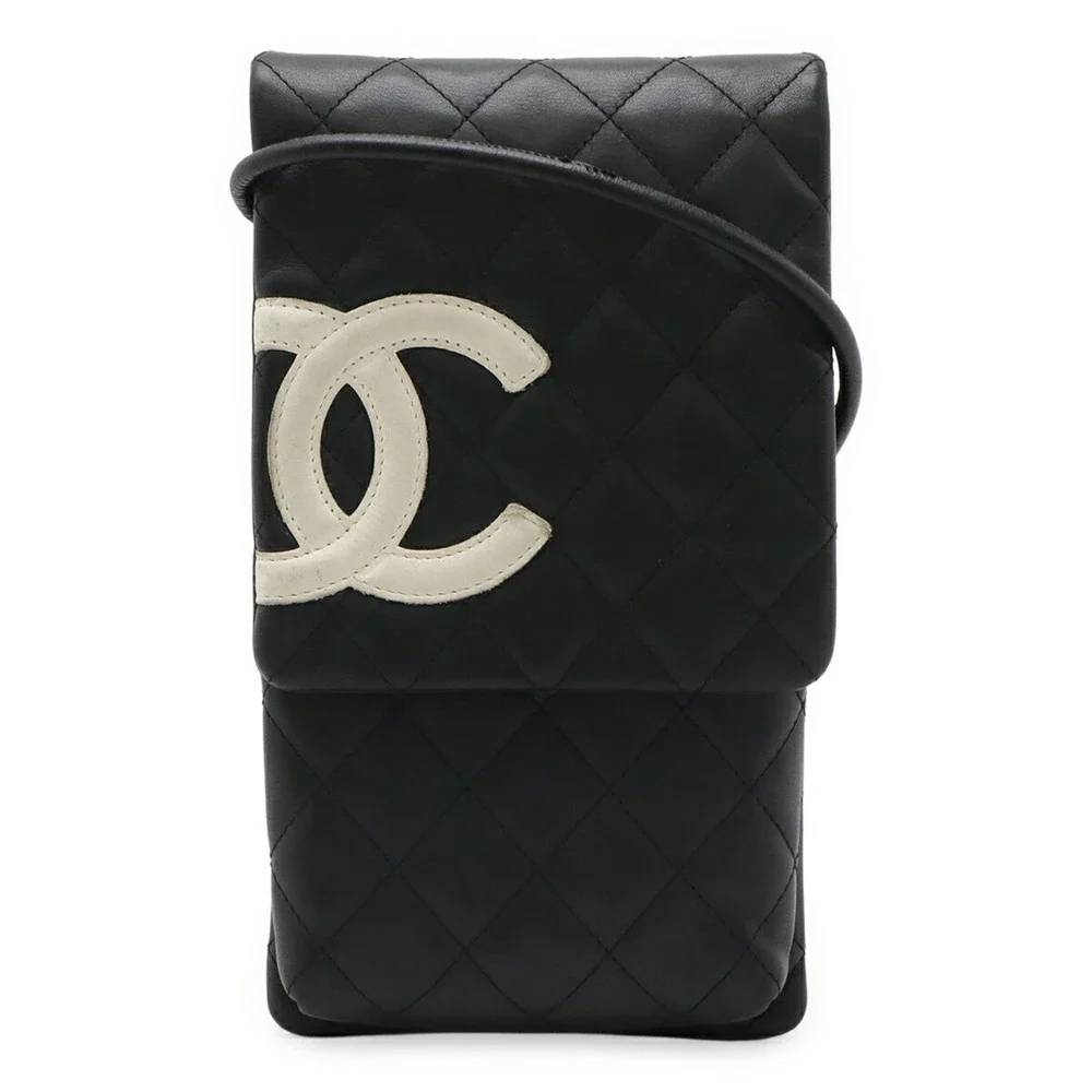 CHANEL Black Leather Logo Pochette Shoulder Bag