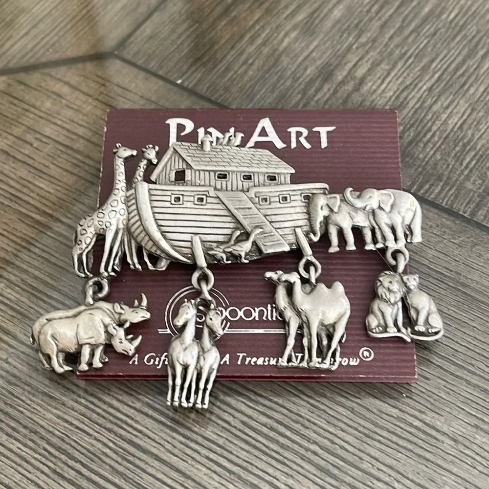 Vintage JJ Jonette Jewelry Pewter Spoontiques Noah’s Ark Animal Pin - Pin Art