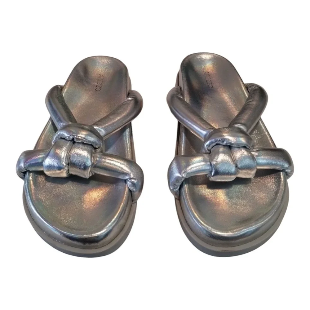 Arezzo Melody Knotted Silver‎ Sandals Womens 8.5 Metallic Platform Padded